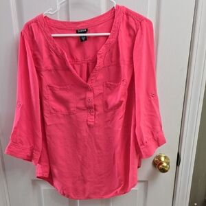 Torrid Pink Blouse with Mandarin Collar and Relaxed Fit